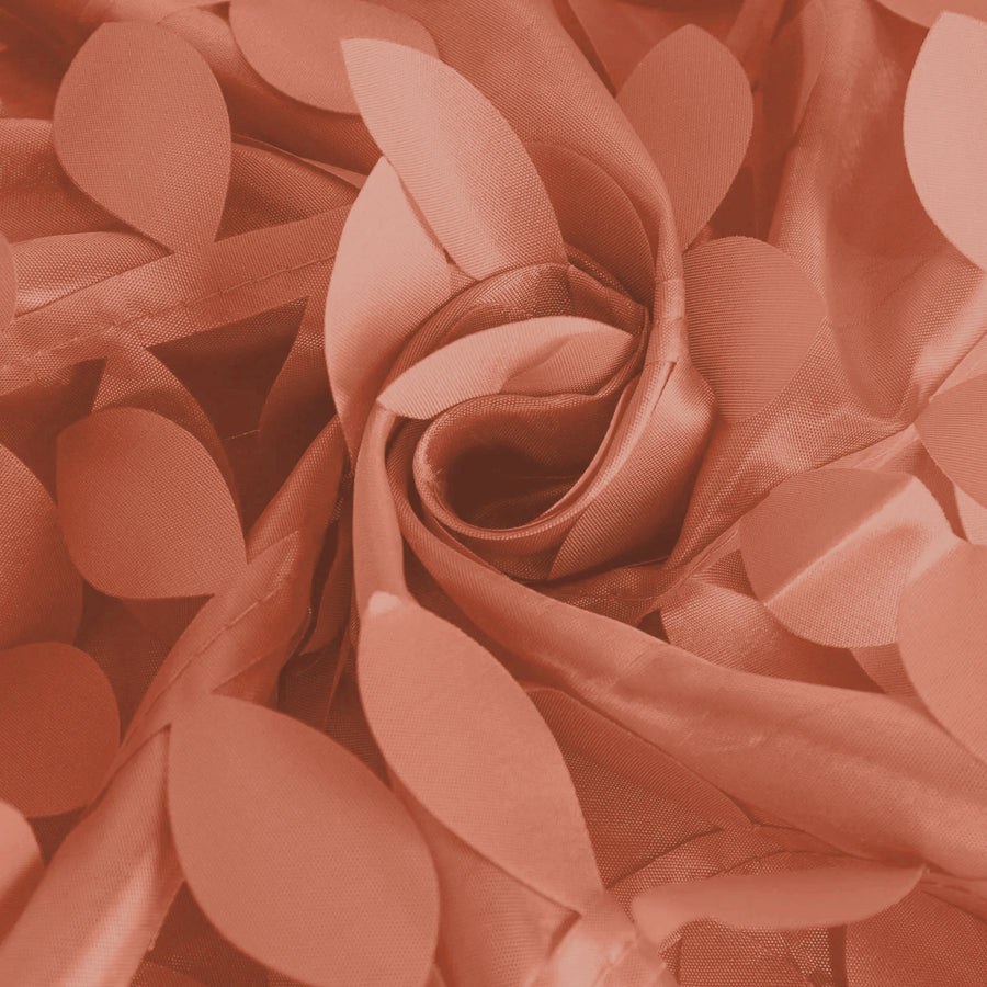 Terracotta (Rust) 3D Leaf Petal Taffeta Fabric Seamless Round Tablecloth - 132inch#whtbkgd