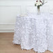 132inch White 3D Leaf Petal Taffeta Fabric Round Tablecloth
