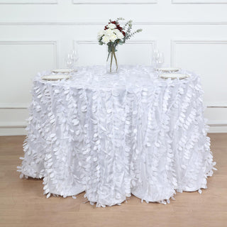 White 3D Leaf Petal Taffeta Fabric Seamless Round Tablecloth