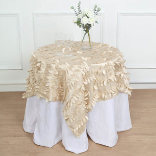 Beige 3D Leaf Petal Taffeta Fabric Table Overlay for All Occasions