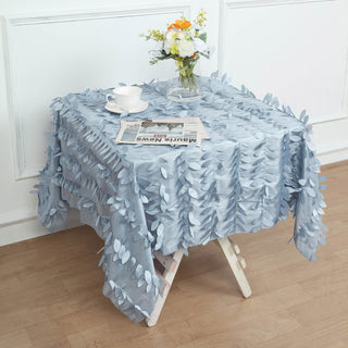 Elevate Your Event Decor with the Dusty Blue 3D Leaf Petal Taffeta Fabric Square Tablecloth
