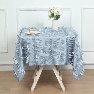 Add Elegance to Your Event with the Dusty Blue 3D Leaf Petal Taffeta Fabric Square Tablecloth