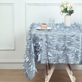 Add Elegance to Your Event with the Dusty Blue 3D Leaf Petal Taffeta Fabric Square Tablecloth
