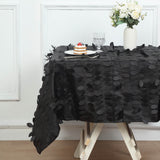 54inch Black 3D Leaf Petal Taffeta Fabric Square Tablecloth