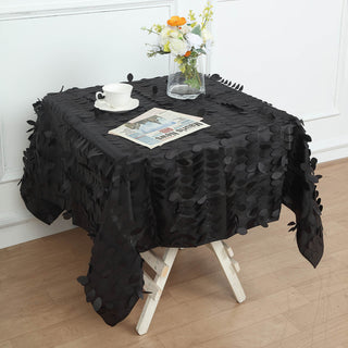 Versatile Black 3D Leaf Petal Taffeta Fabric Tablecloth