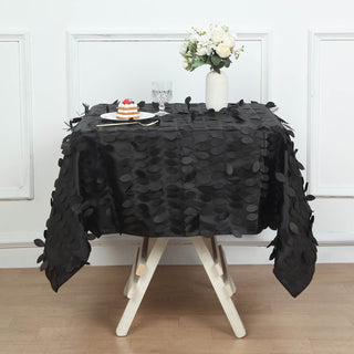 Elegant Black 3D Leaf Petal Taffeta Fabric Tablecloth