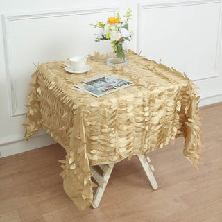 Enhance Your Tablescapes with the Champagne 3D Leaf Petal Taffeta Fabric Tablecloth