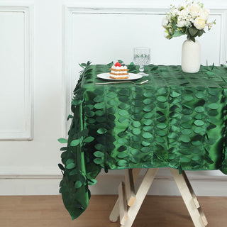 Green 3D Leaf Petal Taffeta Fabric Seamless Square Tablecloth