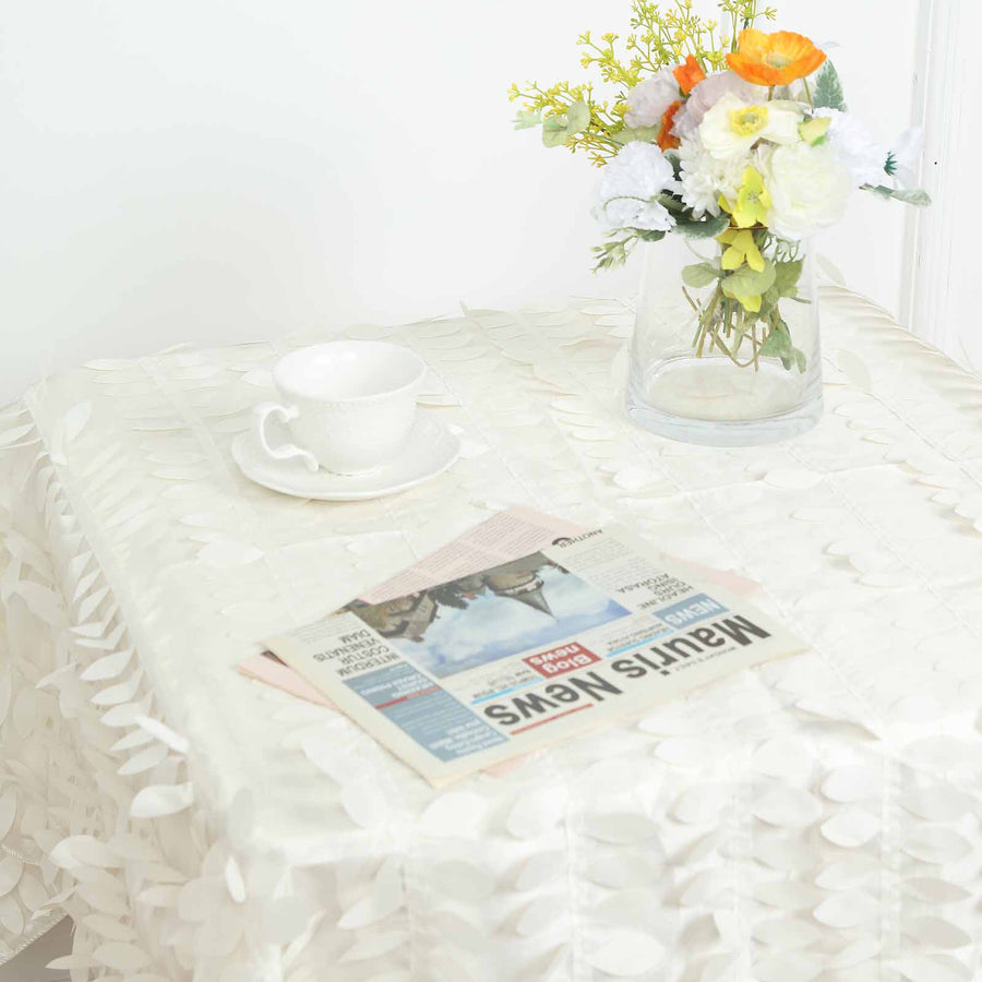 54inch Ivory 3D Leaf Petal Taffeta Fabric Square Tablecloth