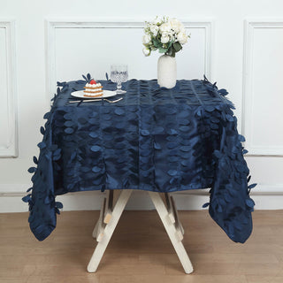 Navy Blue 54" 3D Leaf Petal Taffeta Fabric Square Tablecloth