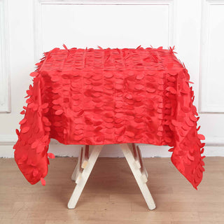 Red 3D Leaf Petal Taffeta Fabric Seamless Square Tablecloth