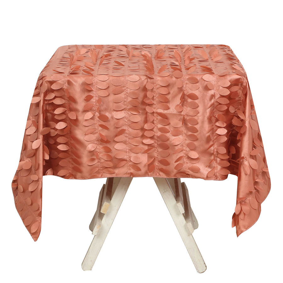 54inch Terracotta (Rust) 3D Leaf Petal Taffeta Fabric Seamless Square Tablecloth