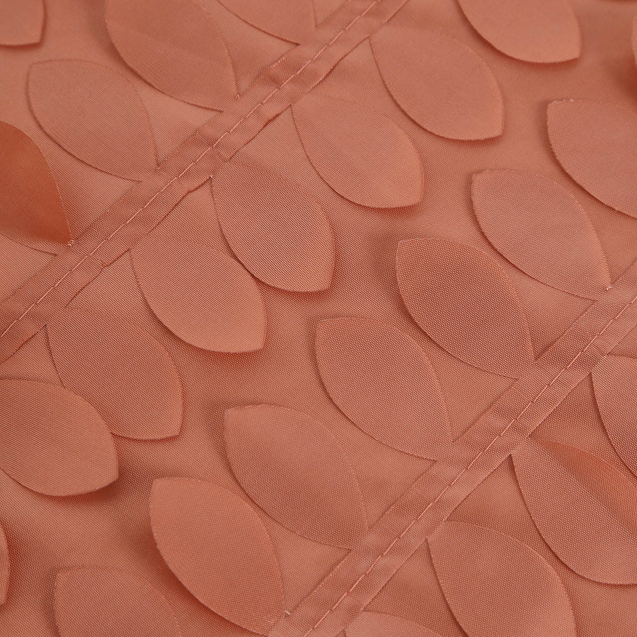 54inch Terracotta (Rust) 3D Leaf Petal Taffeta Fabric Seamless Square Table Overlay