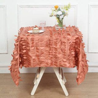 Terracotta (Rust) 54" Terracotta 3D Leaf Petal Taffeta Fabric Seamless Square Tablecloth