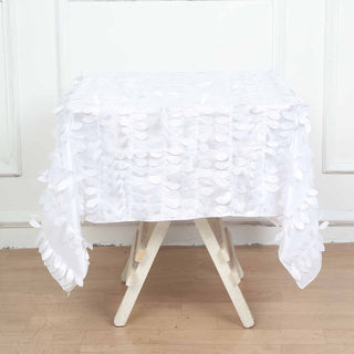 Add a Touch of Elegance with the White 3D Leaf Petal Taffeta Fabric Tablecloth
