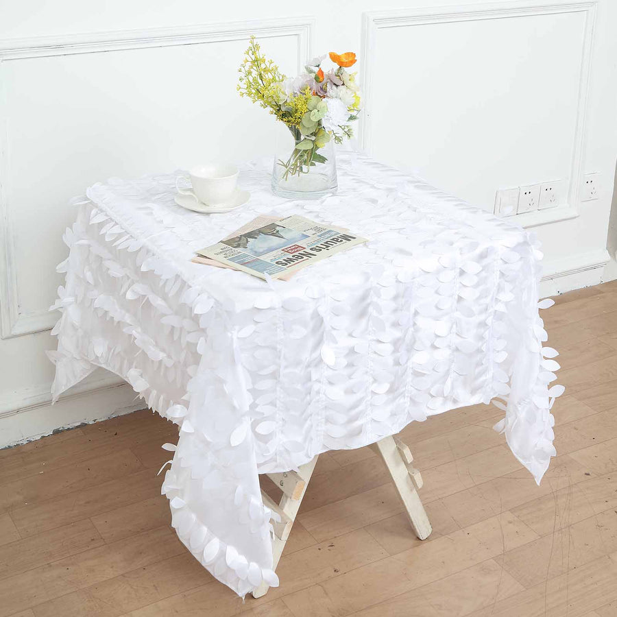54inch White 3D Leaf Petal Taffeta Fabric Square Tablecloth