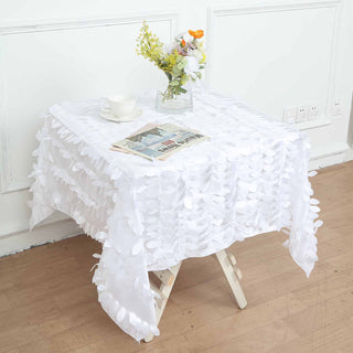 Elegant White 3D Leaf Petal Taffeta Fabric Square Tablecloth