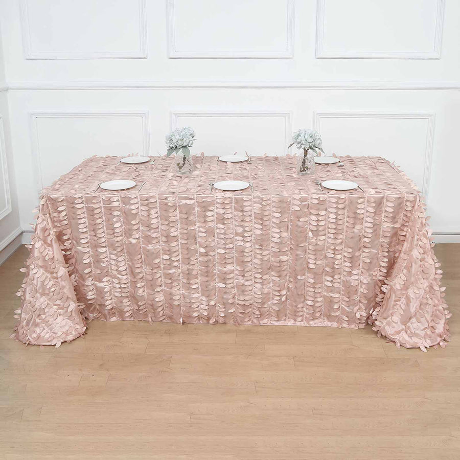 90x132inch Dusty Rose 3D Leaf Petal Taffeta Fabric Rectangle Tablecloth
