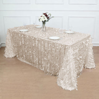 Beige 3D Leaf Petal Taffeta Fabric Seamless Rectangle Tablecloth