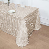 90x132inch Beige 3D Leaf Petal Taffeta Fabric Rectangle Tablecloth