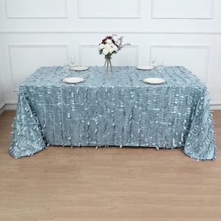 Elegant Dusty Blue 3D Leaf Petal Taffeta Fabric Seamless Rectangle Tablecloth