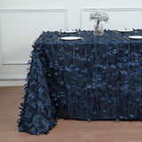 90x132inch Navy Blue 3D Leaf Petal Taffeta Fabric Rectangle Tablecloth