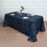 90x132inch Navy Blue 3D Leaf Petal Taffeta Fabric Rectangle Tablecloth