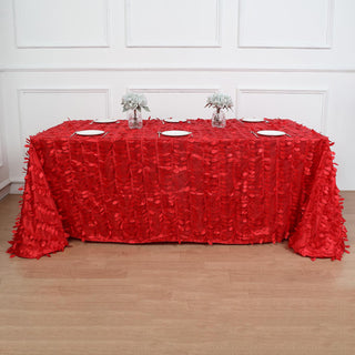 Red 3D Leaf Petal Taffeta Fabric Seamless Rectangle Tablecloth