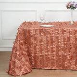 Terracotta (Rust) 3D Leaf Petal Taffeta Fabric Seamless Rectangle Tablecloth - 90x132inch