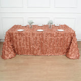 Terracotta (Rust) 3D Leaf Petal Taffeta Fabric Seamless Rectangle Tablecloth - 90x156inch
