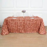 Terracotta (Rust) 3D Leaf Petal Taffeta Fabric Seamless Rectangle Tablecloth - 90x156inch