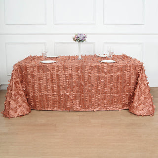 Terracotta (Rust) 3D Leaf Petal Taffeta Fabric Seamless Rectangle Tablecloth
