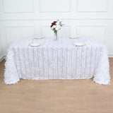 90x132inch White 3D Leaf Petal Taffeta Fabric Rectangle Tablecloth