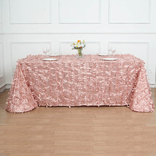 Dusty Rose 3D Leaf Petal Taffeta Fabric Seamless Rectangle Tablecloth