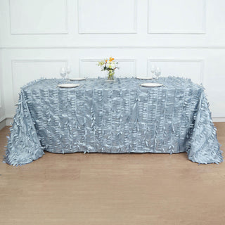 Dusty Blue 3D Leaf Petal Taffeta Fabric Seamless Rectangle Tablecloth