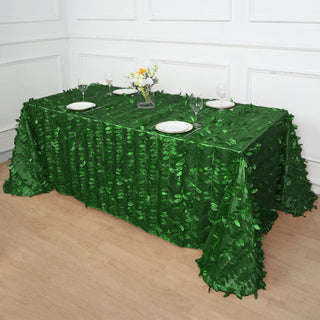 Green 3D Leaf Petal Taffeta Fabric Seamless Rectangle Tablecloth