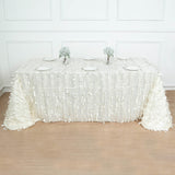 90x156inch Ivory 3D Leaf Petal Taffeta Fabric Rectangle Tablecloth

