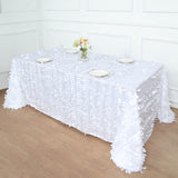 90x156inch White 3D Leaf Petal Taffeta Fabric Rectangle Tablecloth