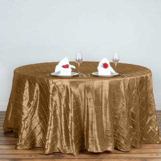 Create a Luxurious and Memorable Event with the 120" Gold Pintuck Round Seamless Tablecloth