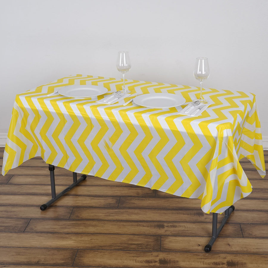 54" x 72" Yellow 10 Mil Thick Chevron Waterproof Tablecloth PVC Rectangle Disposable Tablecloth