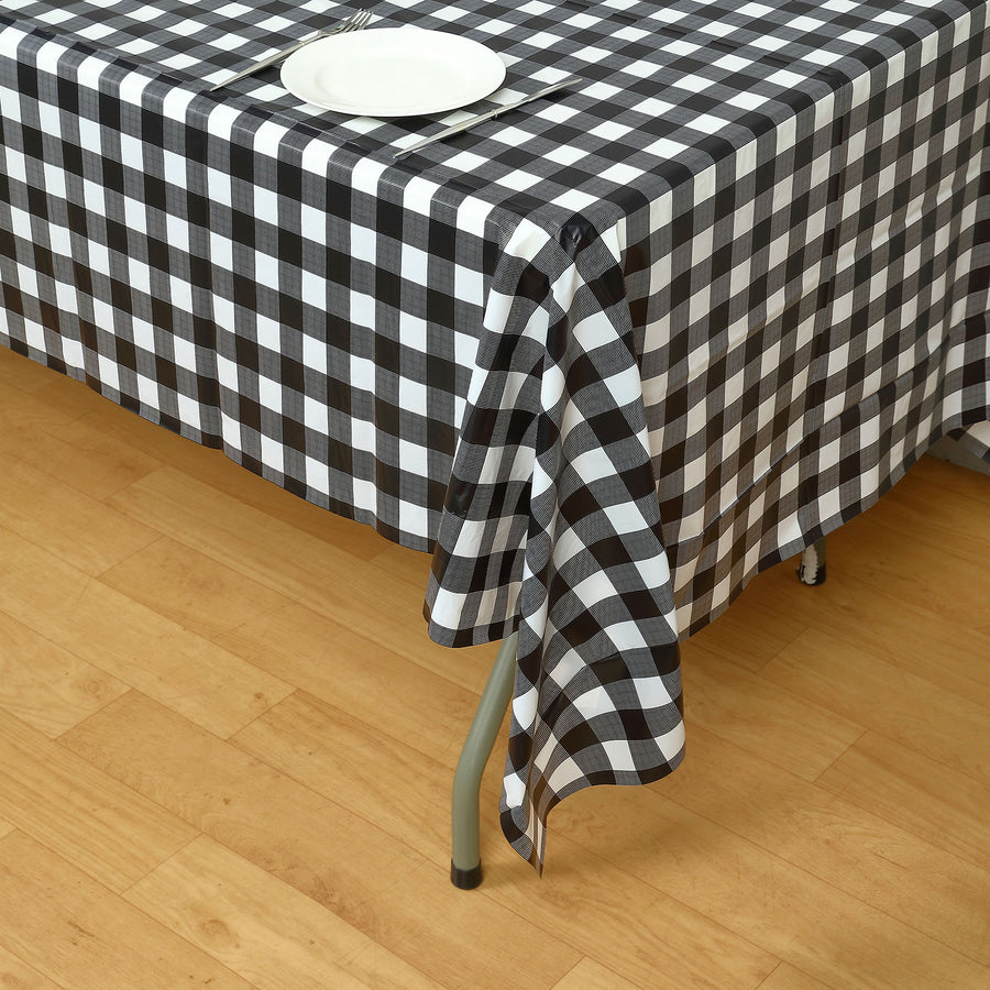 5 Pack White Black Rectangular Waterproof Plastic Tablecloths in Buffalo Plaid Style#whtbkgd