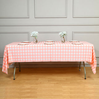Protect Your Tables in Style with the White Pink Buffalo Plaid Waterproof Plastic Tablecloth
