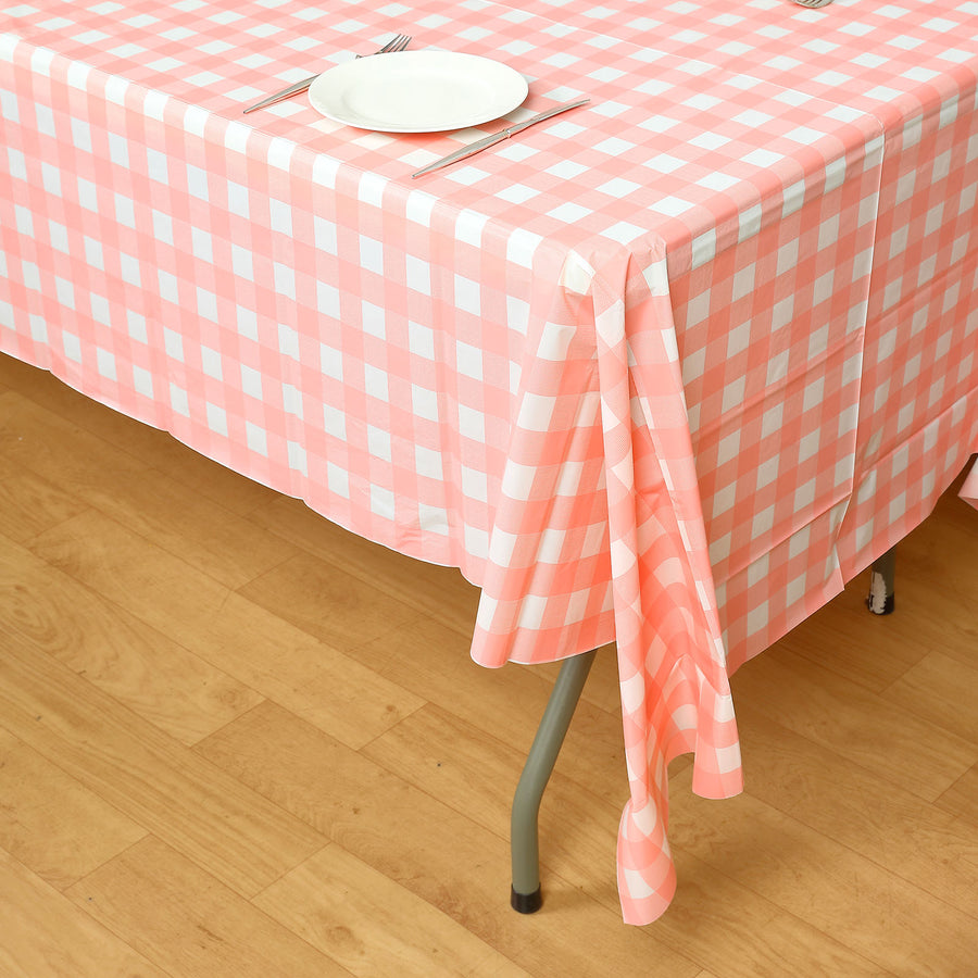 5 Pack White Pink Rectangular Waterproof Plastic Tablecloths in Buffalo Plaid Style#whtbkgd