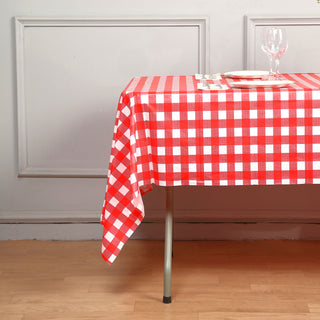 Convenience and Style Combined: White Red Buffalo Plaid Waterproof Plastic Tablecloth