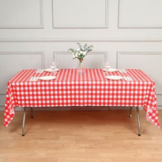 Convenience and Style Combined: White Red Buffalo Plaid Waterproof Plastic Tablecloth
