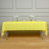White Yellow Checkered Rectangle Plastic Table Cover, 54x108inch PVC Waterproof Disposable