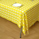 White Yellow Checkered Rectangle Plastic Table Cover, 54x108inch PVC Waterproof Disposable#whtbkgd