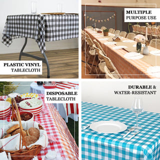 Elegant and Versatile White Red Buffalo Plaid Waterproof Plastic Tablecloth