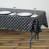 Black White Polka Dot Rectangle Plastic Table Cover, 54x108inch PVC Waterproof Disposable Tablecloth