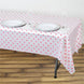54" x 108" 10 Mil Thick Perky Polka Dots Waterproof Tablecloth PVC Rectangle Disposable Tablecloth - White/Pink